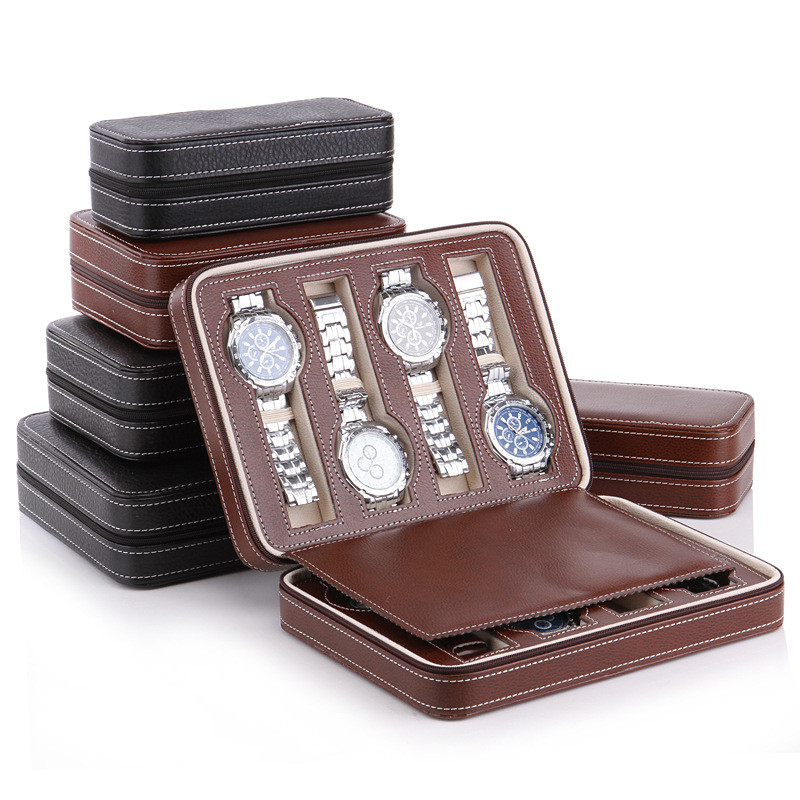 Portable PU Leather Zippered Watch Box Case 8 Slots Watches Interior Storage Organizer Watch Jewelry Storage Box Watch Holder