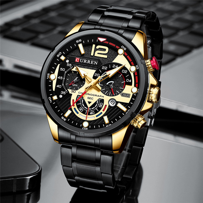 CURREN Casual Chronograph Quartz Watch Waterproof Stainless Steel Luminous Watches Men Sport Luxury Business Wristwatch Clock