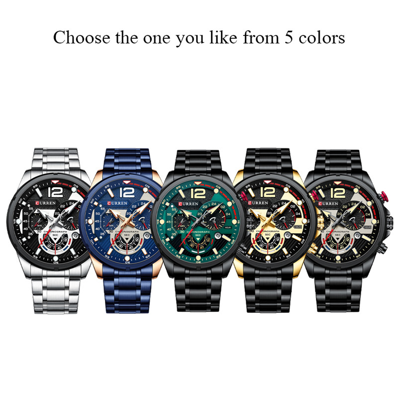 CURREN Casual Chronograph Quartz Watch Waterproof Stainless Steel Luminous Watches Men Sport Luxury Business Wristwatch Clock