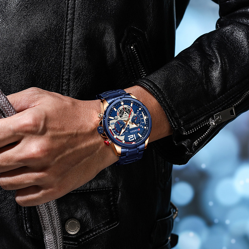 CURREN Casual Chronograph Quartz Watch Waterproof Stainless Steel Luminous Watches Men Sport Luxury Business Wristwatch Clock