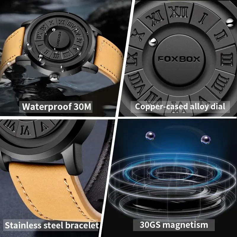 FOXBOX Man Watch LIGE Brand Creative Stainless Steel Band Scrolling Beads Quartz Watches for Men Magnetic Force Waterproof Clock