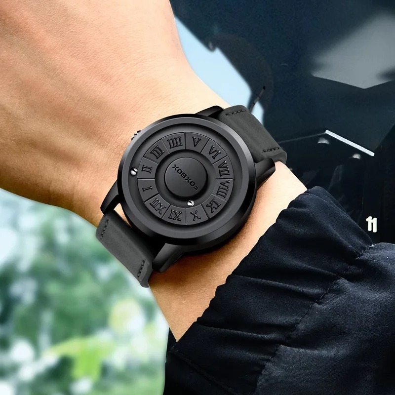 FOXBOX Man Watch LIGE Brand Creative Stainless Steel Band Scrolling Beads Quartz Watches for Men Magnetic Force Waterproof Clock