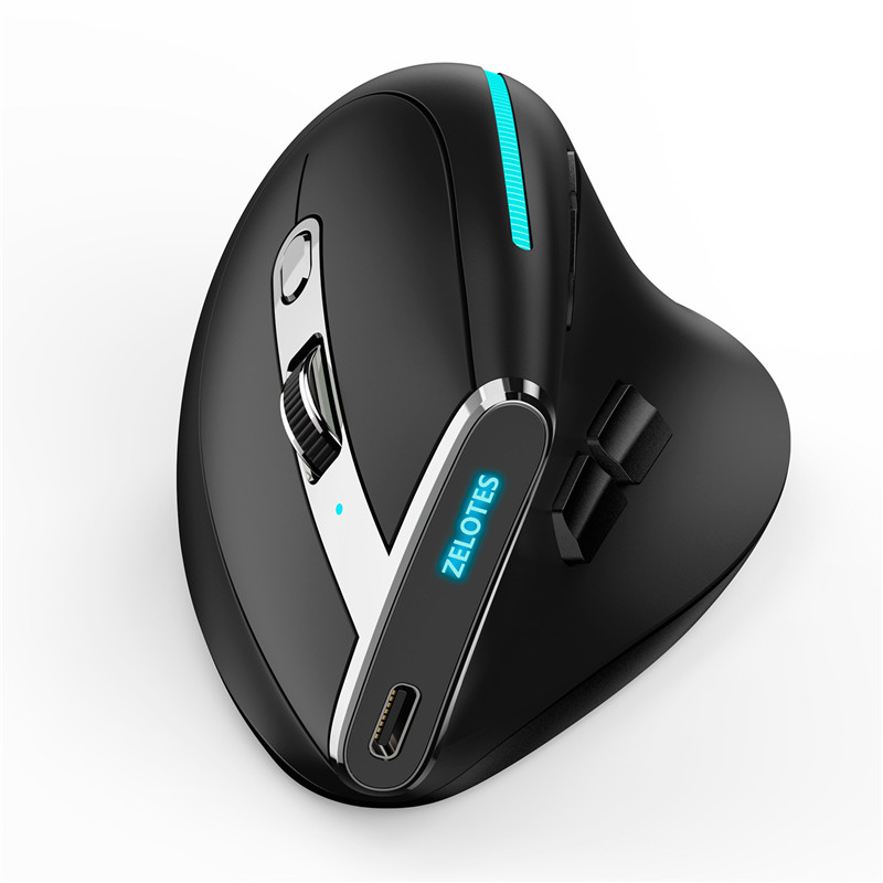 ZELOTES 2.4G Ergonomic Vertical Wireless Bluetooth Mouse Full Color Light 8 key Programming 2400DPI Gaming Mouse Optical Mice