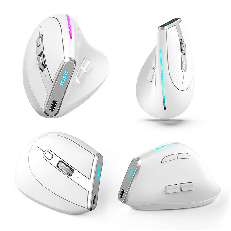 ZELOTES 2.4G Ergonomic Vertical Wireless Bluetooth Mouse Full Color Light 8 key Programming 2400DPI Gaming Mouse Optical Mice