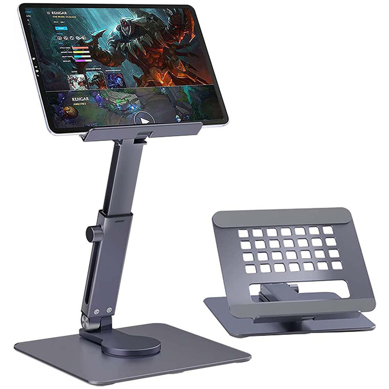 New Tablet Stand Desk Height Adjustable Aluminum iPad Stand Bracket Foldable 360° Rotation Desktop Tablet Holder Mount Dock