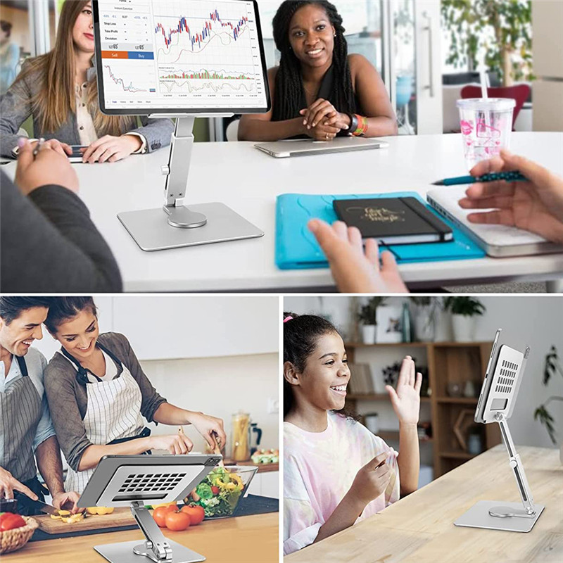 New Tablet Stand Desk Height Adjustable Aluminum iPad Stand Bracket Foldable 360° Rotation Desktop Tablet Holder Mount Dock