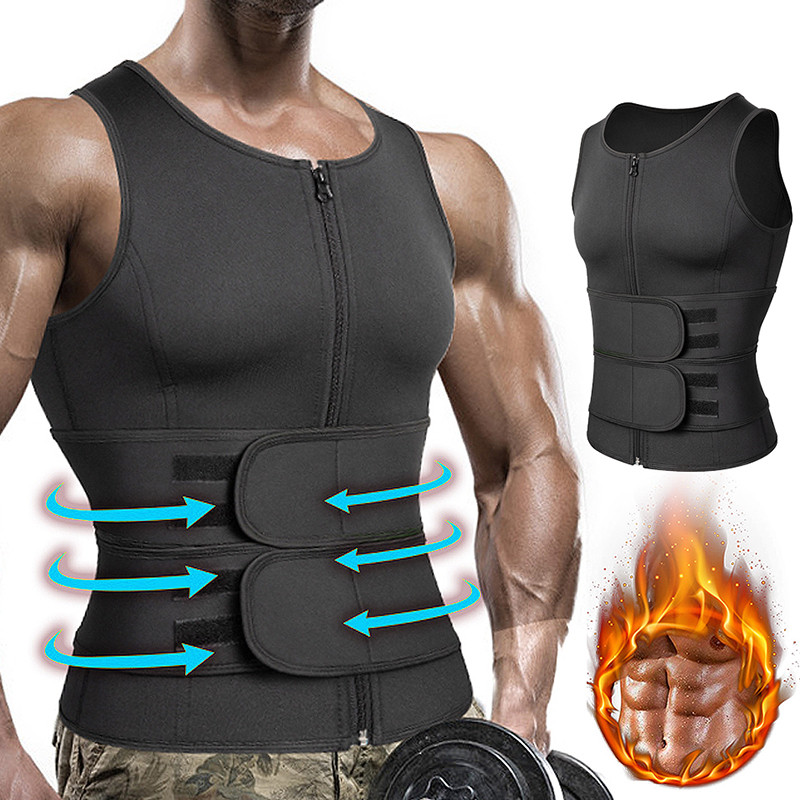 Men Body Shaper Fitness Neoprene Sauna Vest Waist Trainer Double Belt Sweat Shirt Corset Top Abdomen Slimming Shapewear Fat Burn