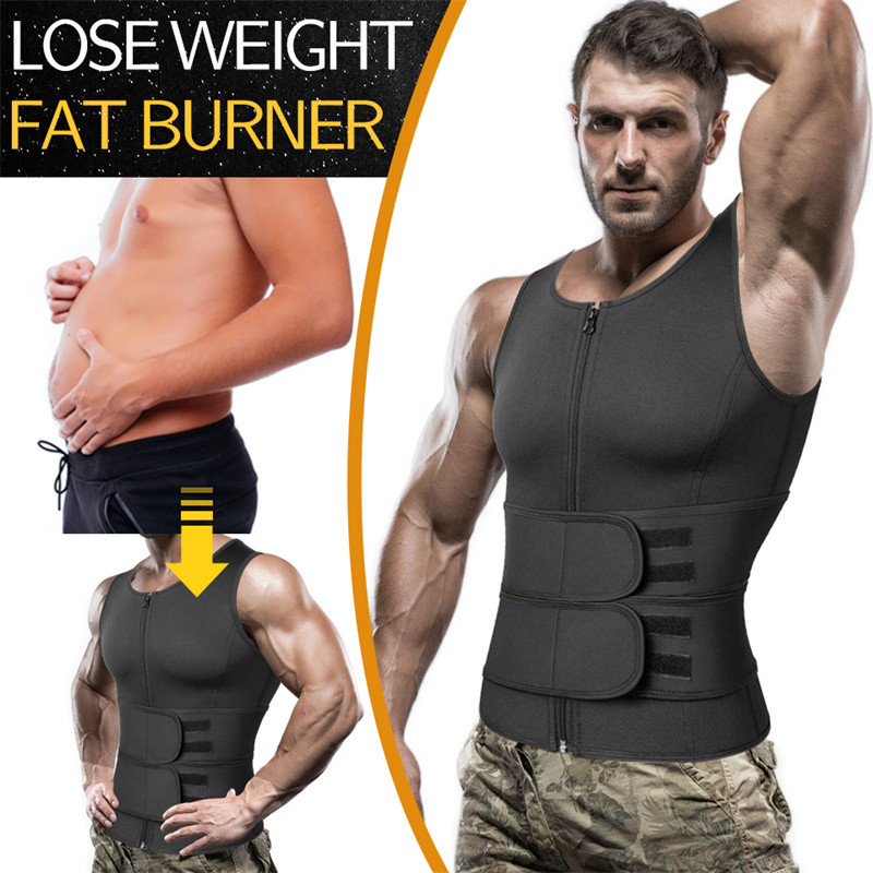 Men Body Shaper Fitness Neoprene Sauna Vest Waist Trainer Double Belt Sweat Shirt Corset Top Abdomen Slimming Shapewear Fat Burn