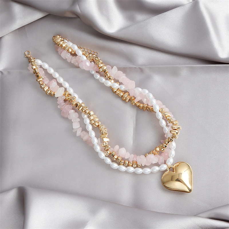 Luxury Choker Necklaces Natural Stone Imitation Pearl Heart Layered Neck Chain Female Colar Feminino Pendant Necklace Jewelry
