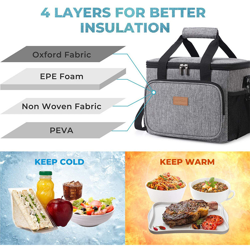 Large Capacity Oxford Lunch Bags for Women Men Thermal Lunch Box Leakproof Soft Cooler Tote Bag Oxford Cloth Handbag for Picnic