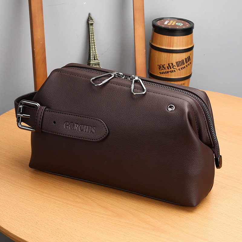 Fashion Men Business Clutch Wallet PU Leather Wrist Money Tote Shoulder Bag Tote Handy Bag Handbag Male Large Capacity Purse