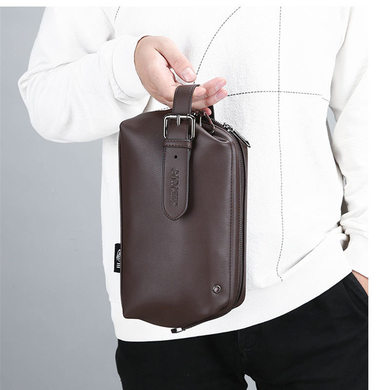 Fashion Men Business Clutch Wallet PU Leather Wrist Money Tote Shoulder Bag Tote Handy Bag Handbag Male Large Capacity Purse