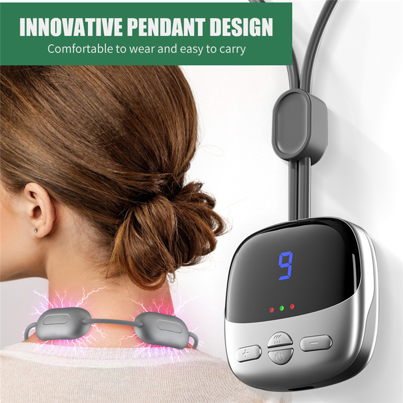 Mini Portable Hanging Neck Massager With Heat Electric EMS TENS Pulse Smart Cervical Spine Massager Shoulder For Relief Pain