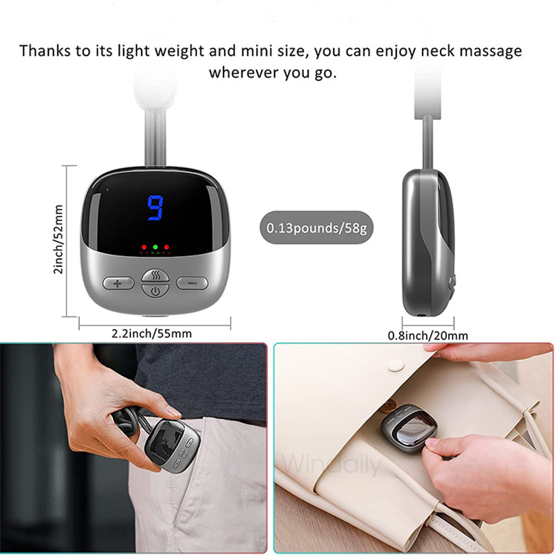Mini Portable Hanging Neck Massager With Heat Electric EMS TENS Pulse Smart Cervical Spine Massager Shoulder For Relief Pain