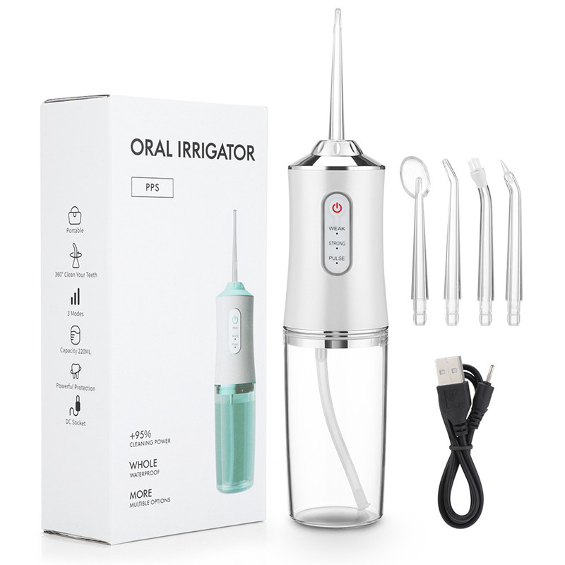 Oral Irrigator Dental Water Jet For Teeth USB Rechargeable Portable Water Flosser 4 Nozzles 200ML Waterproof IPX7 Tooth Cleaner