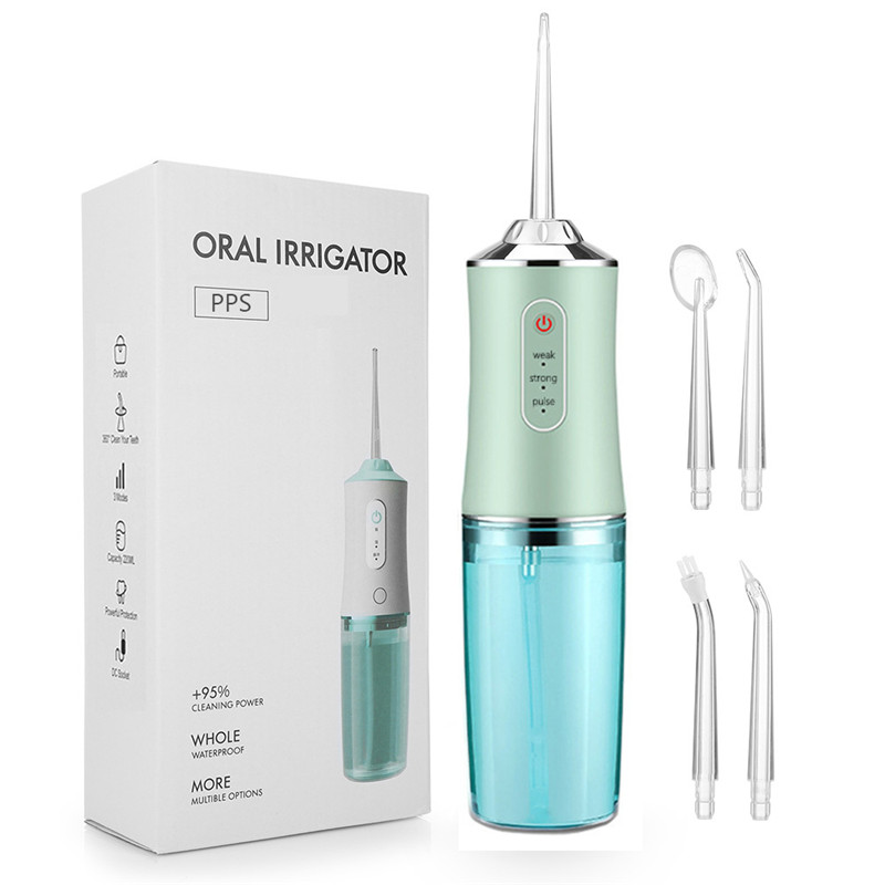 Oral Irrigator Dental Water Jet For Teeth USB Rechargeable Portable Water Flosser 4 Nozzles 200ML Waterproof IPX7 Tooth Cleaner
