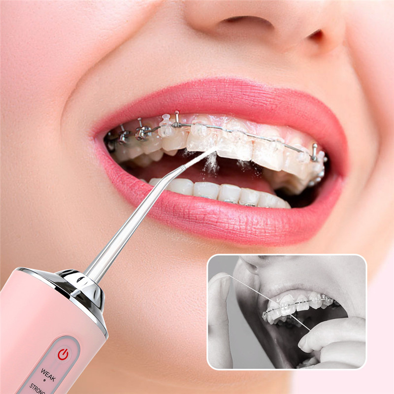 Oral Irrigator Dental Water Jet For Teeth USB Rechargeable Portable Water Flosser 4 Nozzles 200ML Waterproof IPX7 Tooth Cleaner