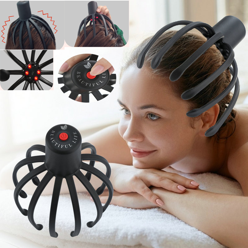 Electric Octopus Claw Scalp Massager Hands Free Therapeutic Head Scratcher Relief Hair Stimulation Rechargable Stress Relief