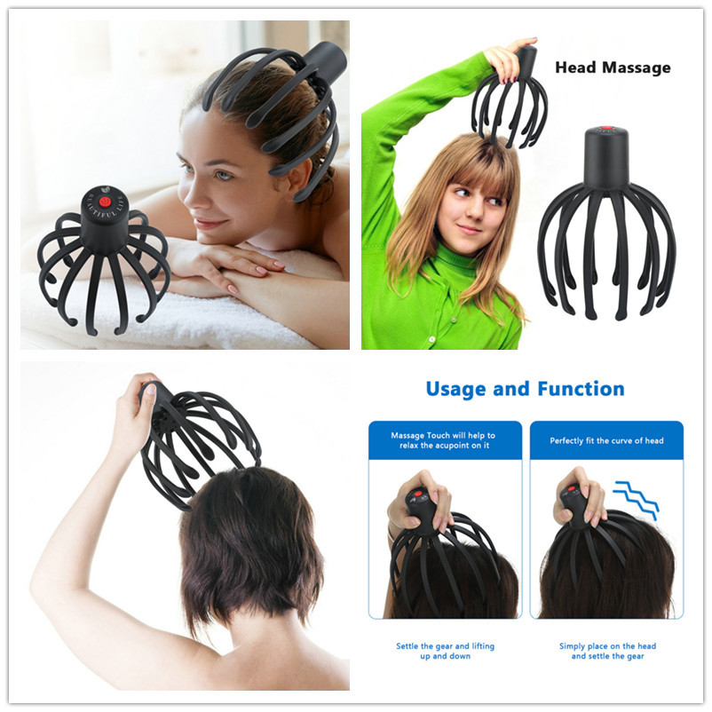 Electric Octopus Claw Scalp Massager Hands Free Therapeutic Head Scratcher Relief Hair Stimulation Rechargable Stress Relief