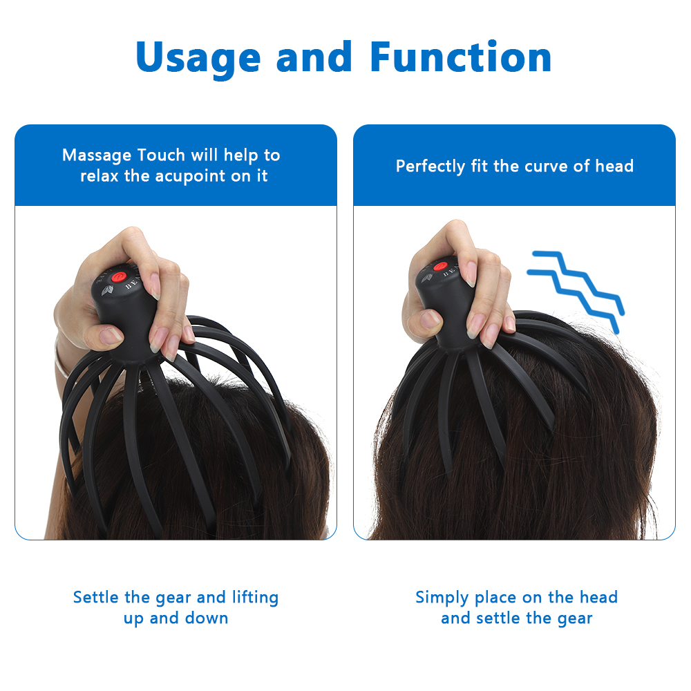 Electric Octopus Claw Scalp Massager Hands Free Therapeutic Head Scratcher Relief Hair Stimulation Rechargable Stress Relief