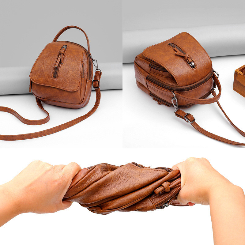 Vintage Small Shoulder Bag Women Soft PU Leather Crossbody Bag Tote Multifunction Messenger Bag Casual Lady Handbag