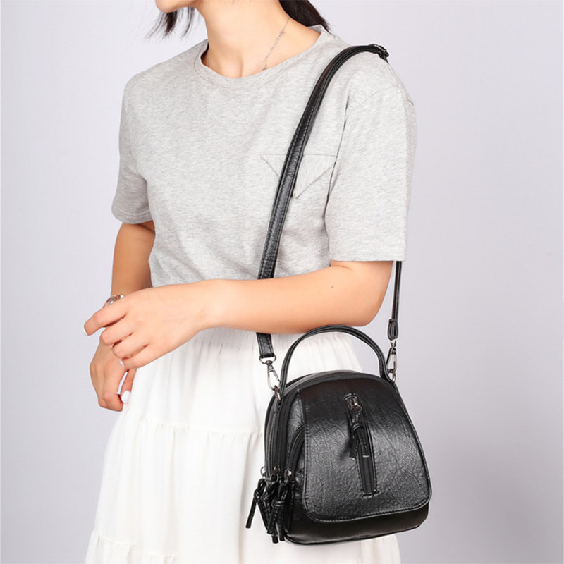 Vintage Small Shoulder Bag Women Soft PU Leather Crossbody Bag Tote Multifunction Messenger Bag Casual Lady Handbag
