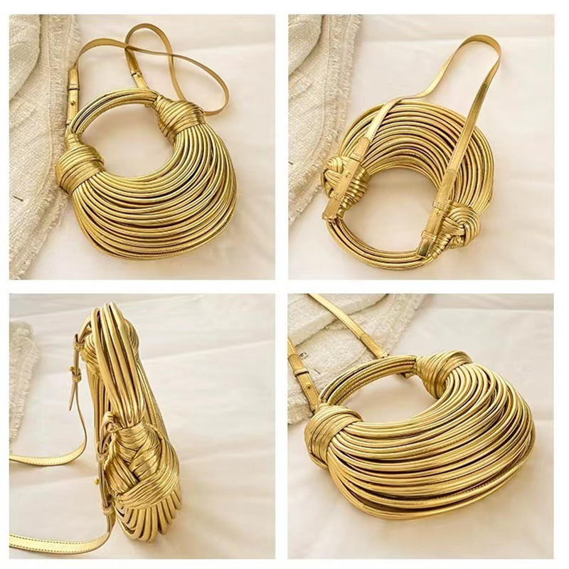 New Designer Knotted Handwoven Handbag Women Luxury Noodle Pulled Clutch Bag Crossbody Bags Ladies Hobo Evening Bag Purse