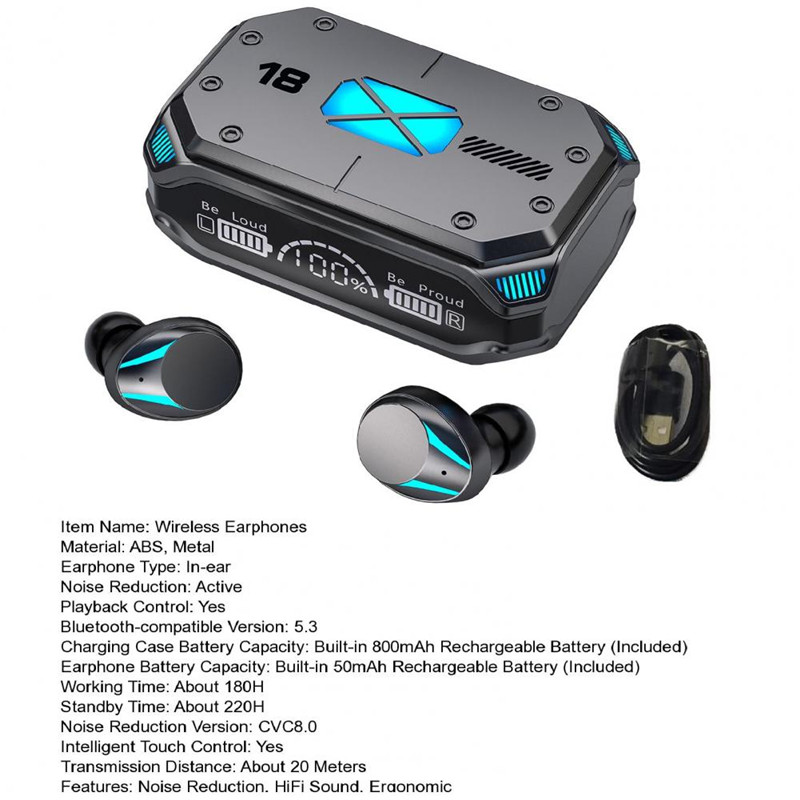M41 Wireless Earphones Bluetooth Headphone Stereo Sport Waterproof Earbuds Headset with Microphone Charging Box LED Display