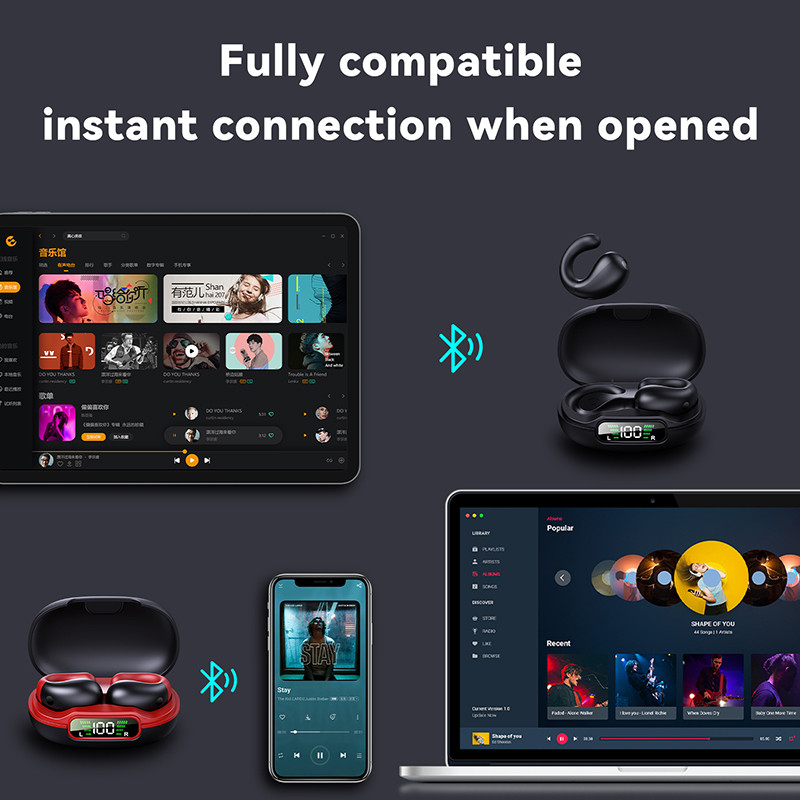 TWS Bluetooth 5.3 Earphones Bone Conduction Ear Clip Headphones Wireless Earbuds Headset with Microphone for Android iPhone