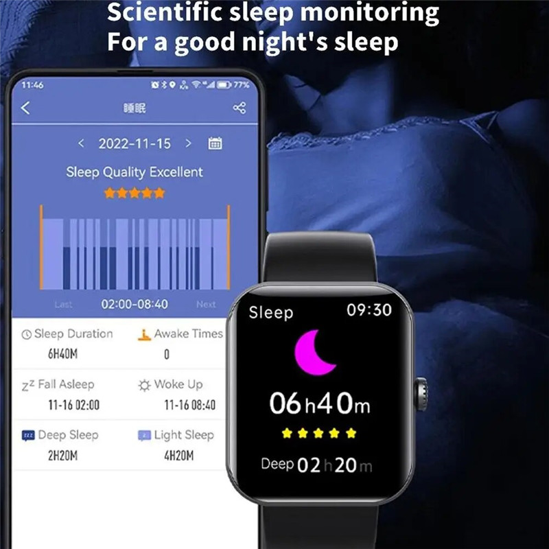 Smart Watch Blood Oxygen Pressure Heart Rate Sleep Sport Wristwatch Thermometer Monitoring Bracelet Touch Screen Smartwatch