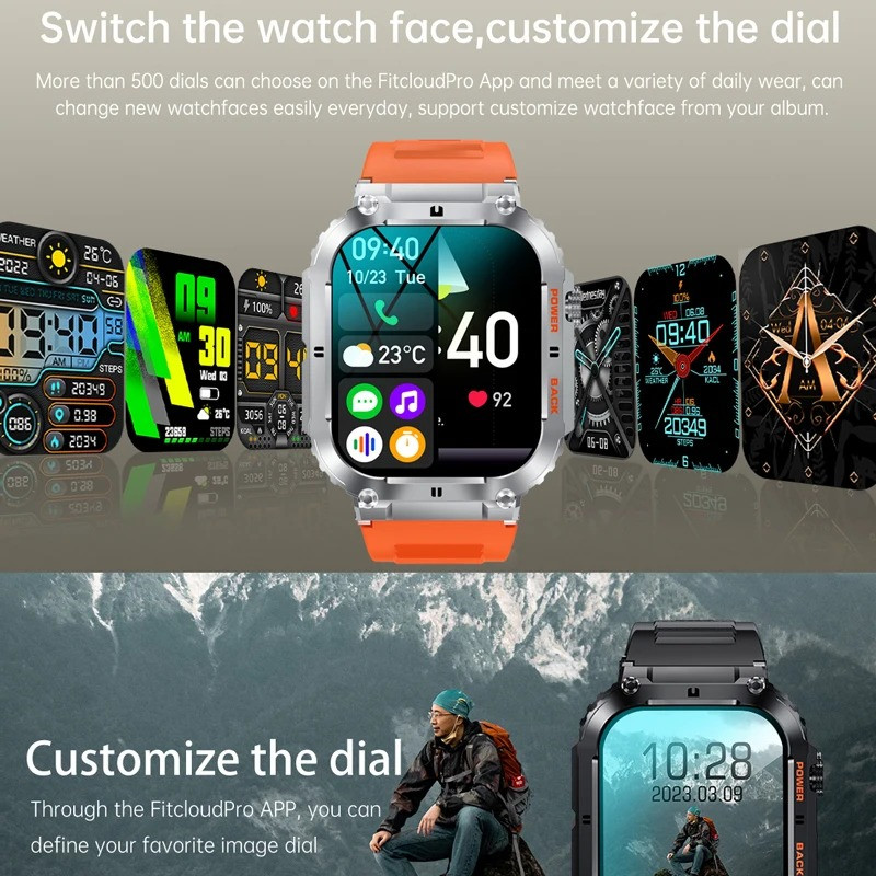 K57Pro Sport Smart Watch Bluetooth Call Health Monitor Men Smartwatch 1.96 inch Fitness Tracker Watch Bracelet for IOS Android