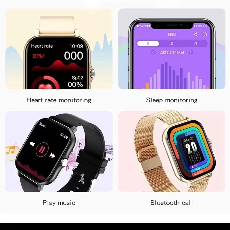Smart Watch Bluetooth Wireless Sport Health Detection Temperature Blood Pressure Touch Smartwatch Waterproof Fitness Bracelet