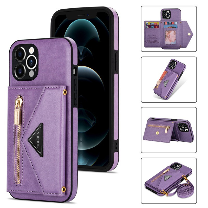 Crossbody Leather Card Slot Zipper Wallet Phone Case for iPhone 14 13 Pro Max 12 11 X XR XS 7 8 Plus Phone Cover Cards holder