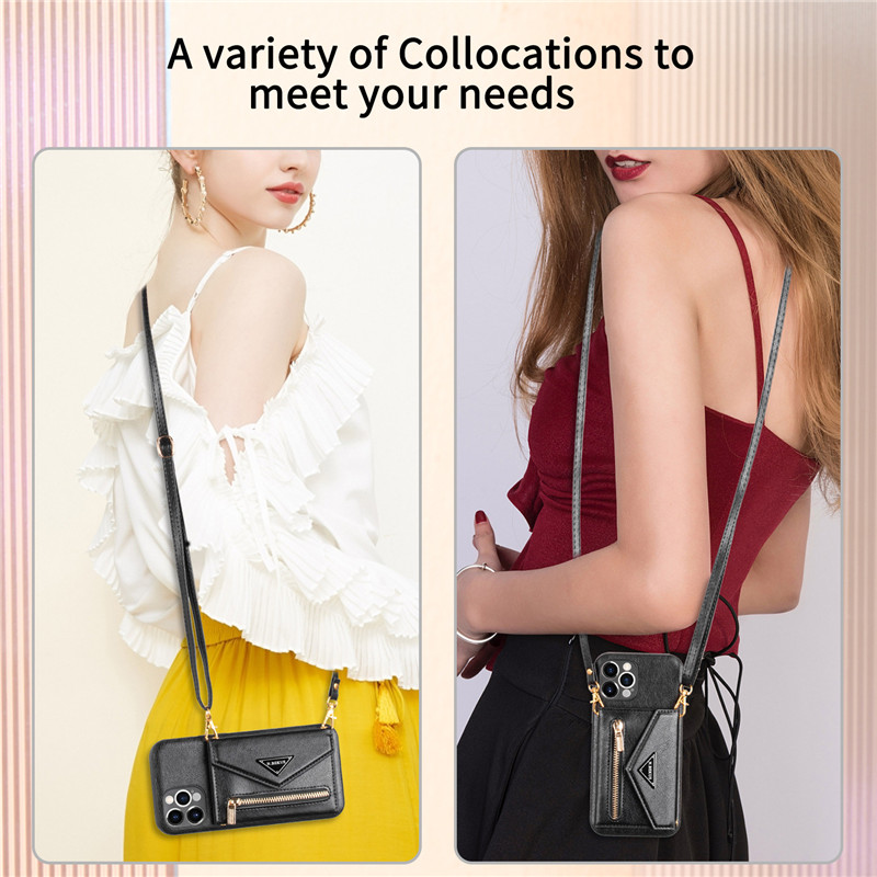 Crossbody Leather Card Slot Zipper Wallet Phone Case for iPhone 14 13 Pro Max 12 11 X XR XS 7 8 Plus Phone Cover Cards holder
