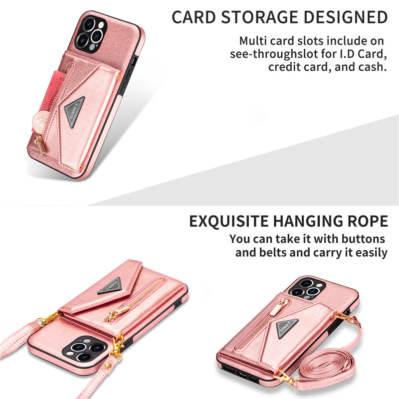 Crossbody Leather Card Slot Zipper Wallet Phone Case for iPhone 14 13 Pro Max 12 11 X XR XS 7 8 Plus Phone Cover Cards holder