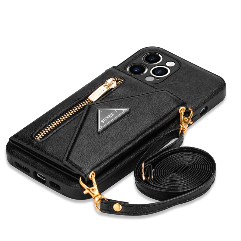 Crossbody Leather Card Slot Zipper Wallet Phone Case for iPhone 14 13 Pro Max 12 11 X XR XS 7 8 Plus Phone Cover Cards holder