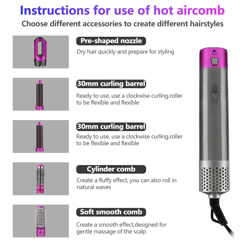 Hair Dryer 5 In 1 Heat Comb Electric Hair Curler Professional Curling Iron Hair Straightener Styling Tools Hair Dryer Household