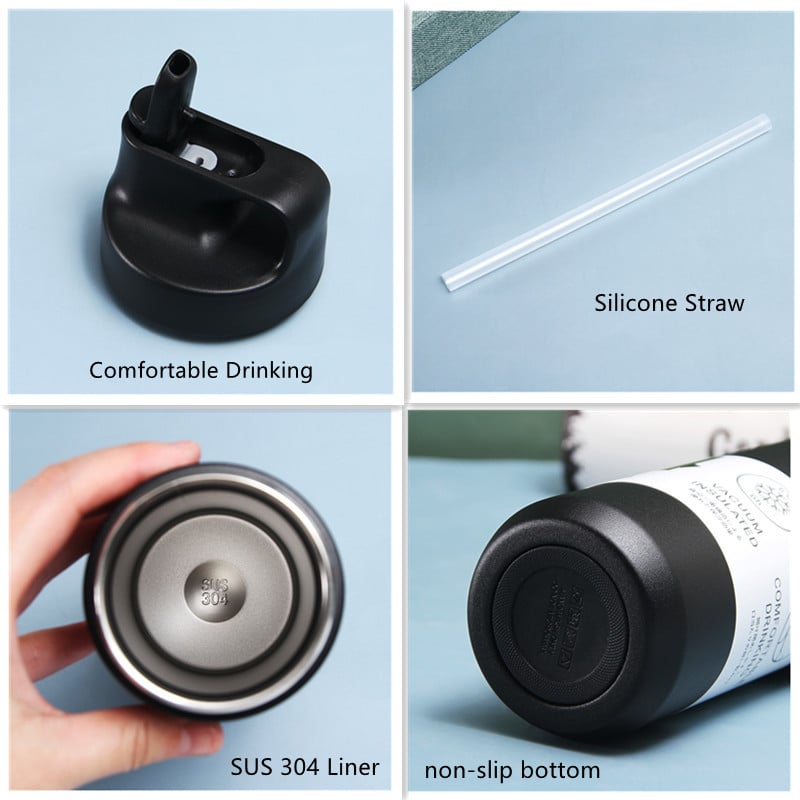 550ml Insulated Vacuum Cup Sport Travel Bottle Tumbler Stainless Steel Thermos Mug Kids Water Bottle with Straw Lid Stanley Cup