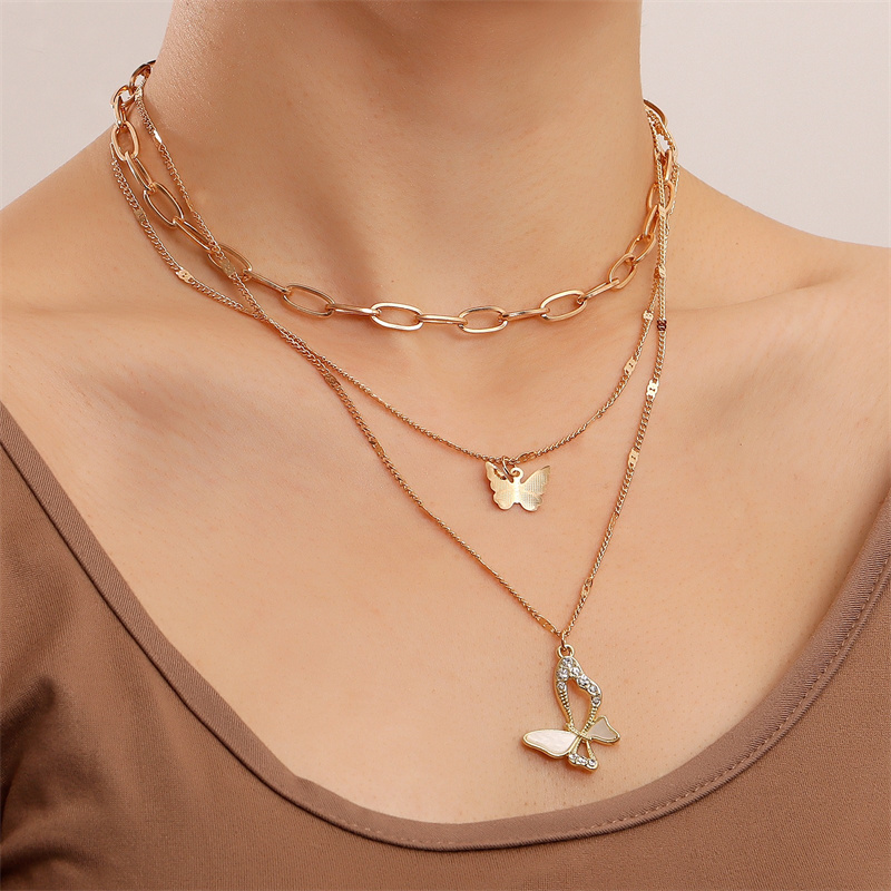 Luxury Fashion Clavicle Choker Necklace for Women Multilayer Chain Creative Butterfly Pendant Necklace Girls Party Jewelry