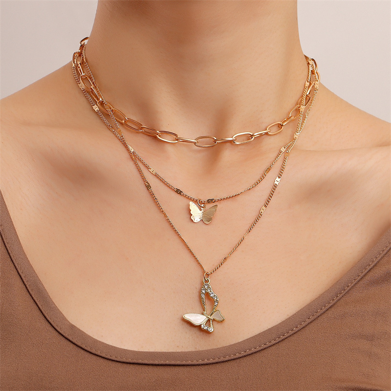 Luxury Fashion Clavicle Choker Necklace for Women Multilayer Chain Creative Butterfly Pendant Necklace Girls Party Jewelry