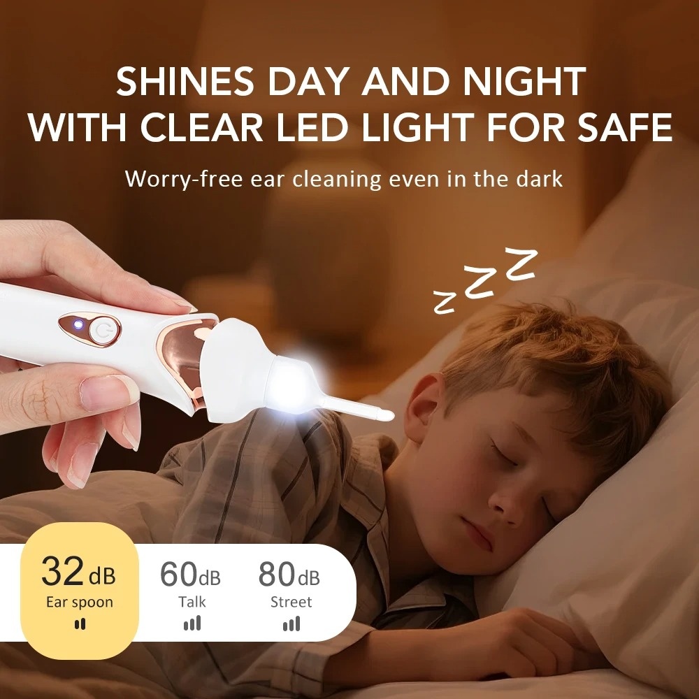 Electric Ear Wax Remover Visual LED Light Suction Ear Scoop Luminous Ear Cleaner Portable Soft For Adults Kids Safe Care Tool