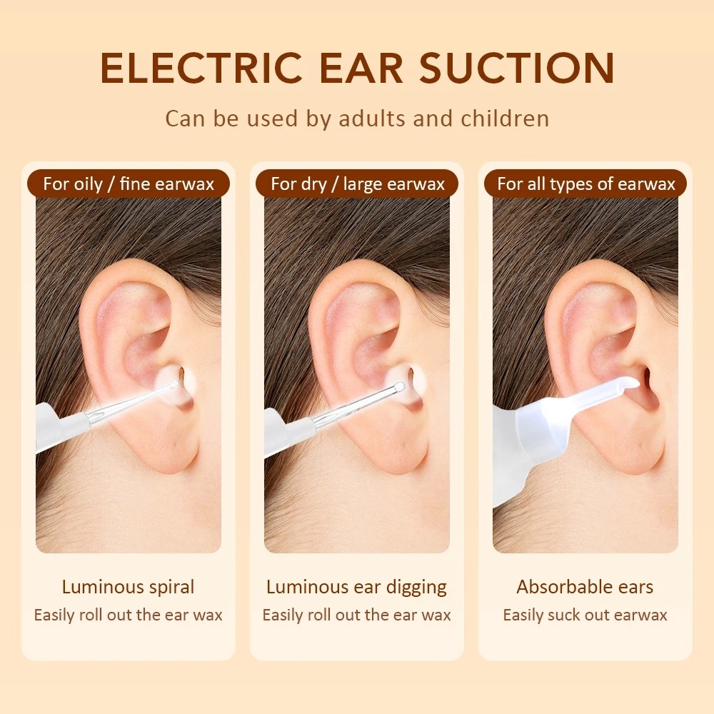 Electric Ear Wax Remover Visual LED Light Suction Ear Scoop Luminous Ear Cleaner Portable Soft For Adults Kids Safe Care Tool