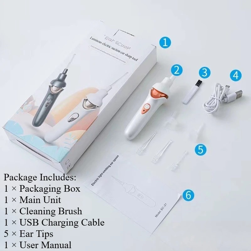 Electric Ear Wax Remover Visual LED Light Suction Ear Scoop Luminous Ear Cleaner Portable Soft For Adults Kids Safe Care Tool