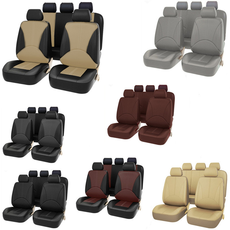 9pcs/set PU Leather Auto Car Seat Cover Waterproof Anti Slip Seat Cushion Pad Front Back Seat Protector Backrest Car Accessories