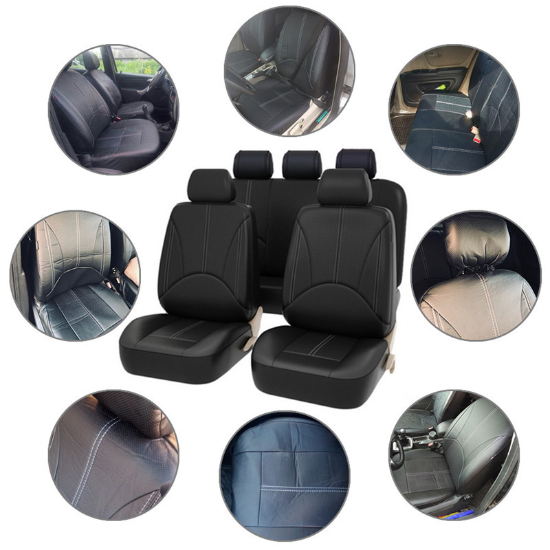 9pcs/set PU Leather Auto Car Seat Cover Waterproof Anti Slip Seat Cushion Pad Front Back Seat Protector Backrest Car Accessories