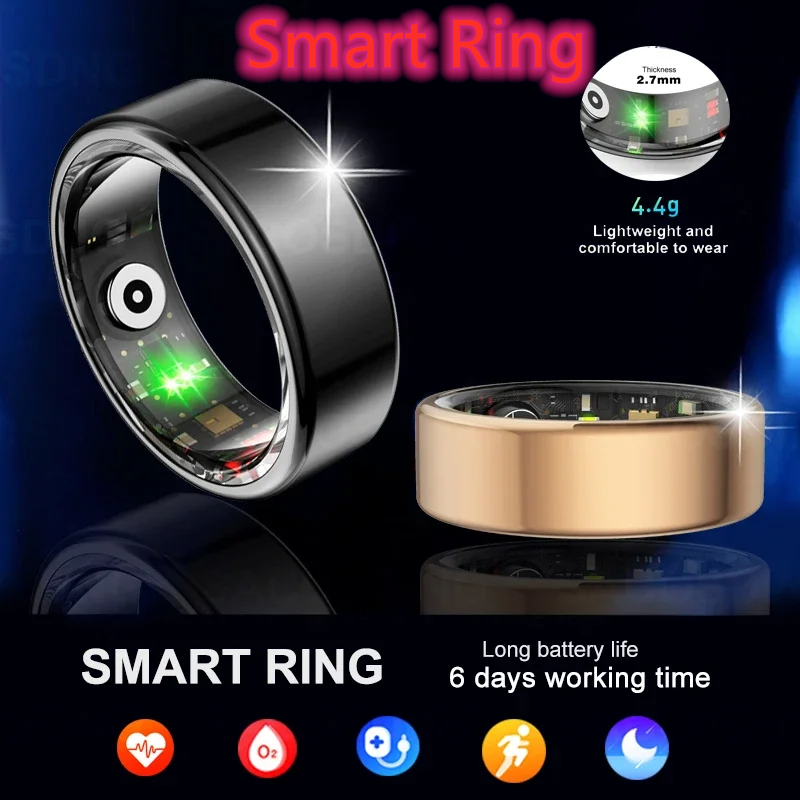 Smart Ring Mens Women Heart Rate Blood Oxygen Sleep Health Monitor Sport Activity Fitness Tracker Ring R02 for Android IOS