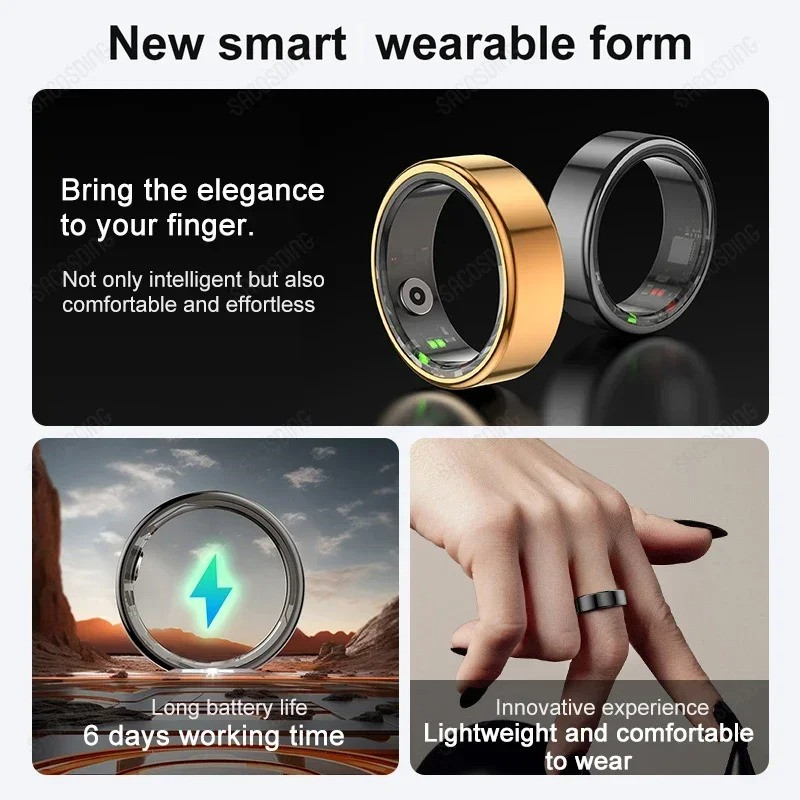 Smart Ring Mens Women Heart Rate Blood Oxygen Sleep Health Monitor Sport Activity Fitness Tracker Ring R02 for Android IOS