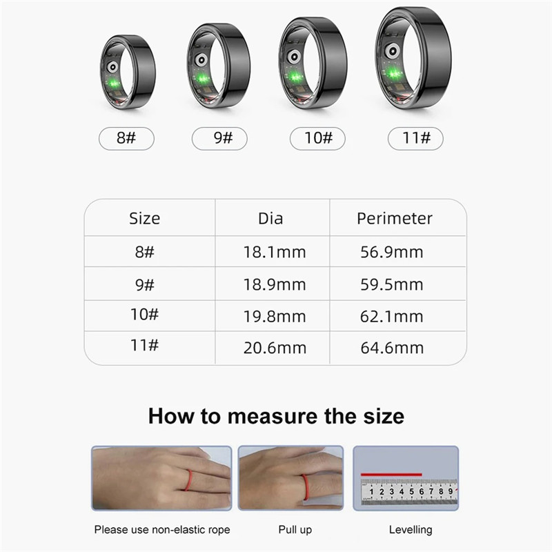 Smart Ring Mens Women Heart Rate Blood Oxygen Sleep Health Monitor Sport Activity Fitness Tracker Ring R02 for Android IOS