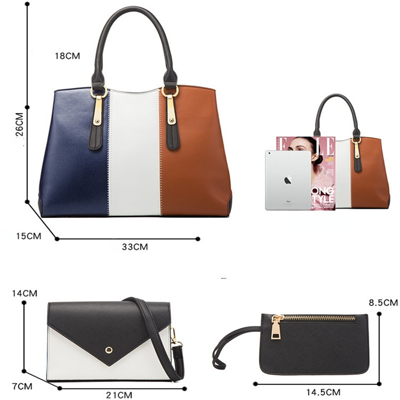 4PCS Women Fashion Leather Handbag Shoulder Bag Tote Purse Crossbody Messenger Bag Satchel Set Ladies Shoulder Bags Handbags