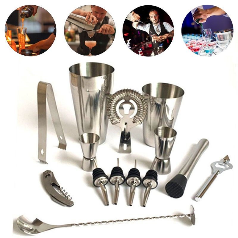 13 Pcs/set Stainless Steel Cocktail Shaker Mixer Wine Martini Boston Shaker Set Barware Kit For Bartender Drink Party Bar Tools